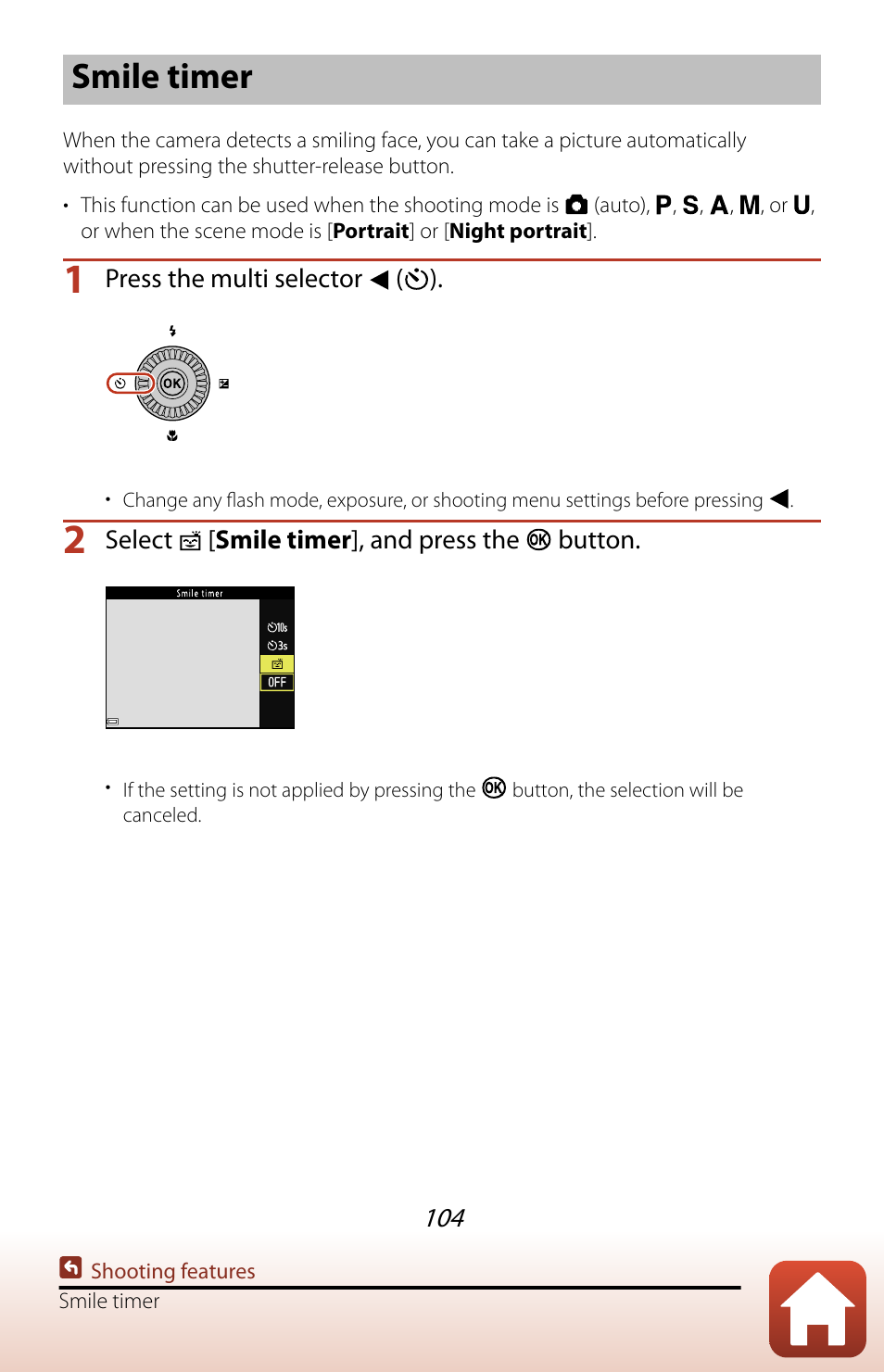 Smile timer | Nikon COOLPIX P950 Digital Camera User Manual | Page 104 / 306
