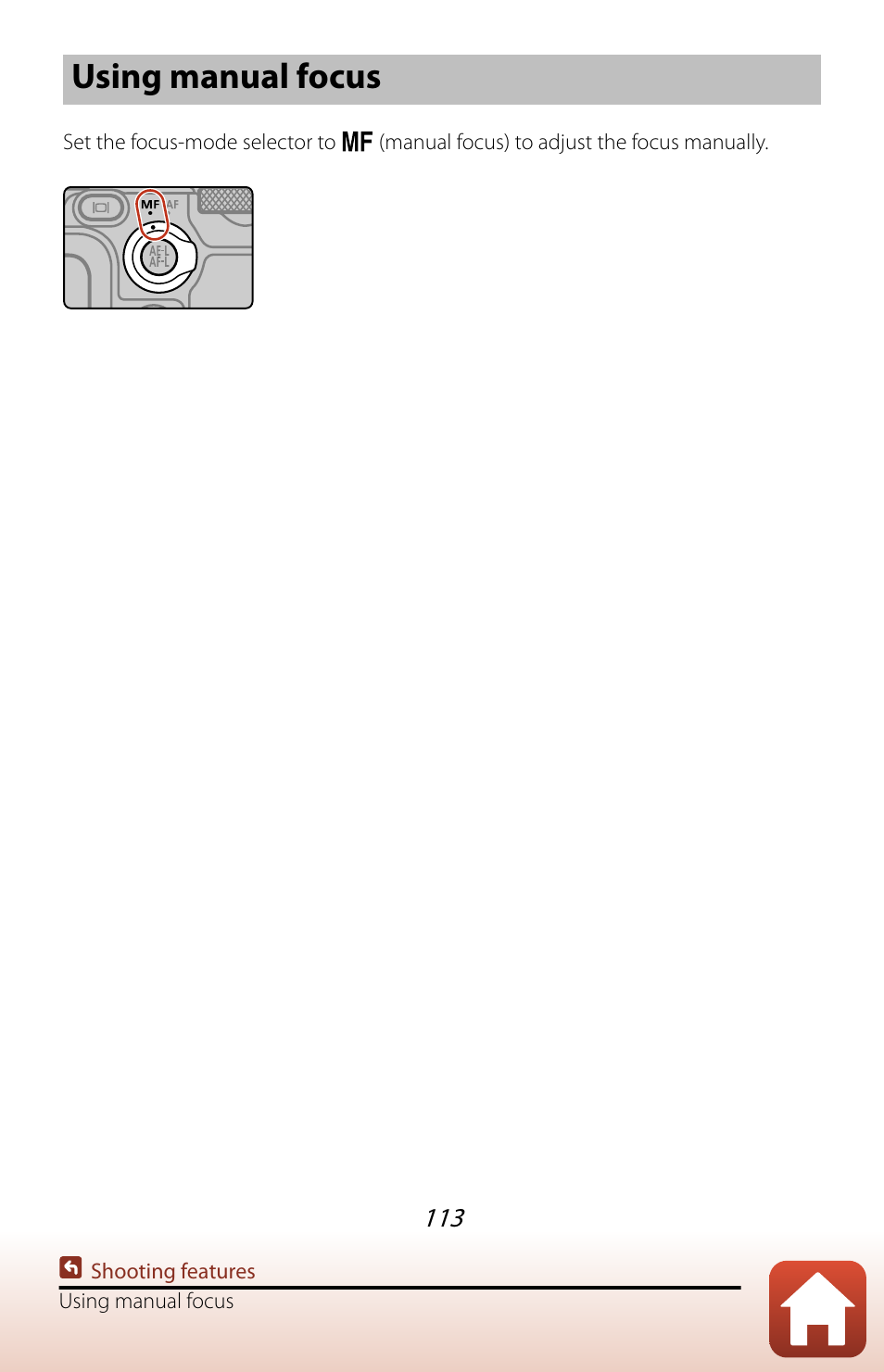 Using manual focus | Nikon COOLPIX P950 Digital Camera User Manual | Page 113 / 306