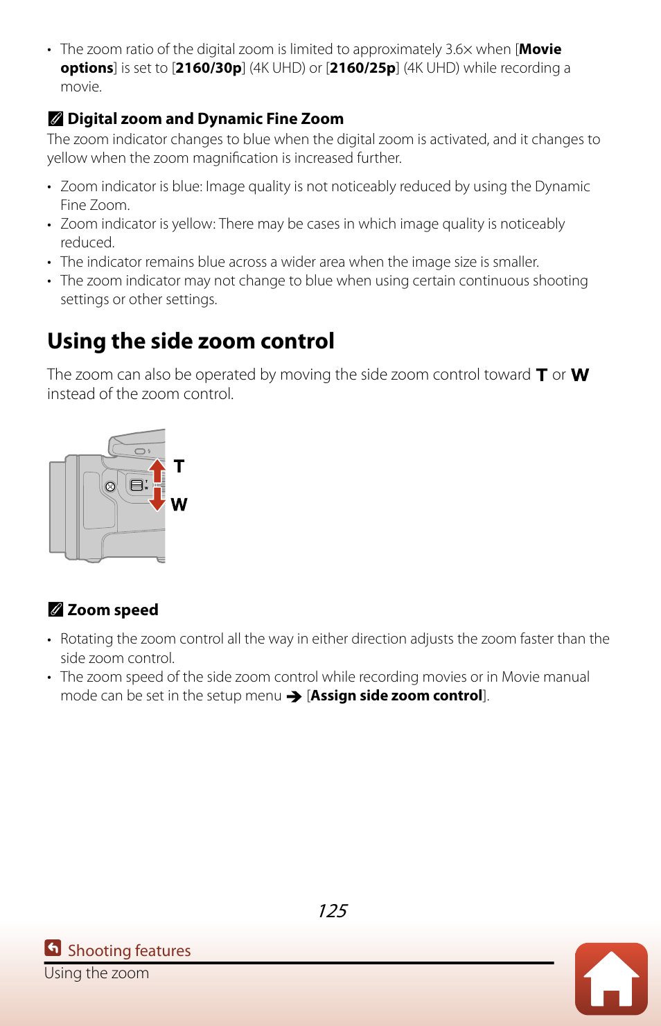Using the side zoom control | Nikon COOLPIX P950 Digital Camera User Manual | Page 125 / 306