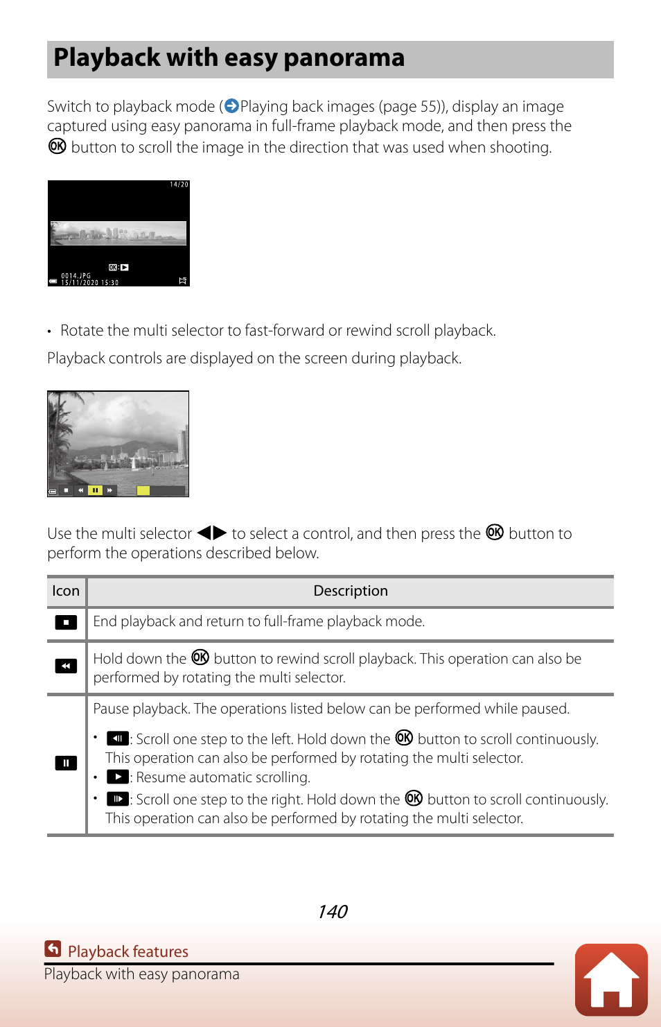 Playback with easy panorama | Nikon COOLPIX P950 Digital Camera User Manual | Page 140 / 306