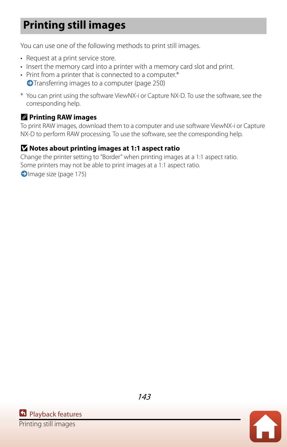 Printing still images | Nikon COOLPIX P950 Digital Camera User Manual | Page 143 / 306