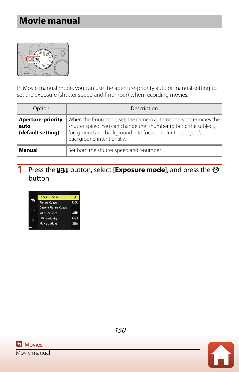 Movie manual | Nikon COOLPIX P950 Digital Camera User Manual | Page 150 / 306