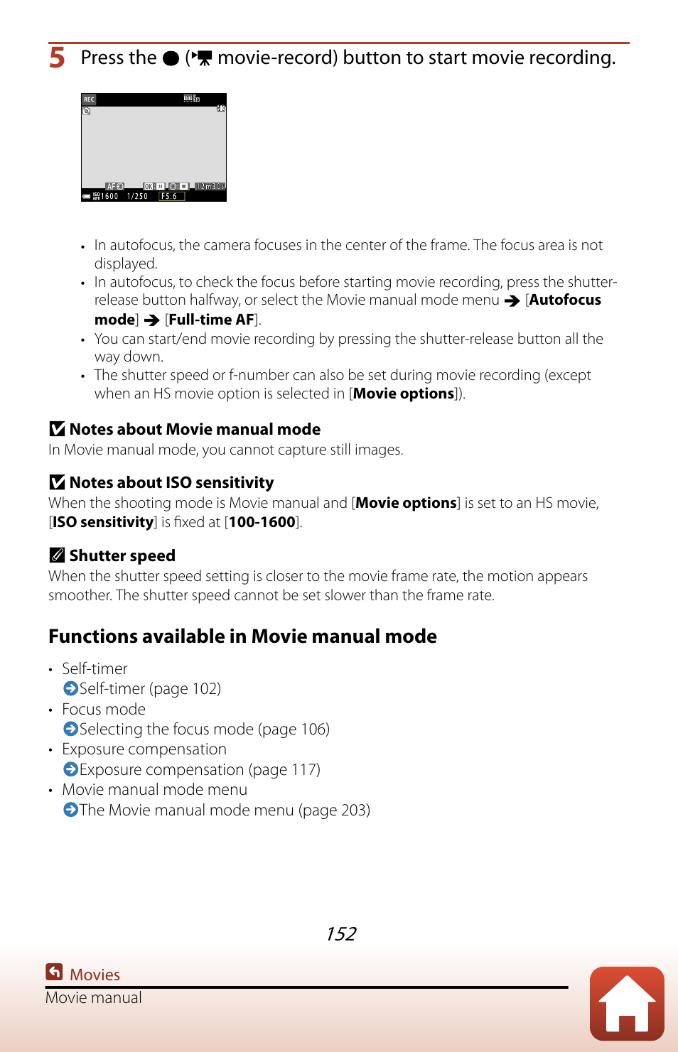 Functions available in movie manual mode | Nikon COOLPIX P950 Digital Camera User Manual | Page 152 / 306