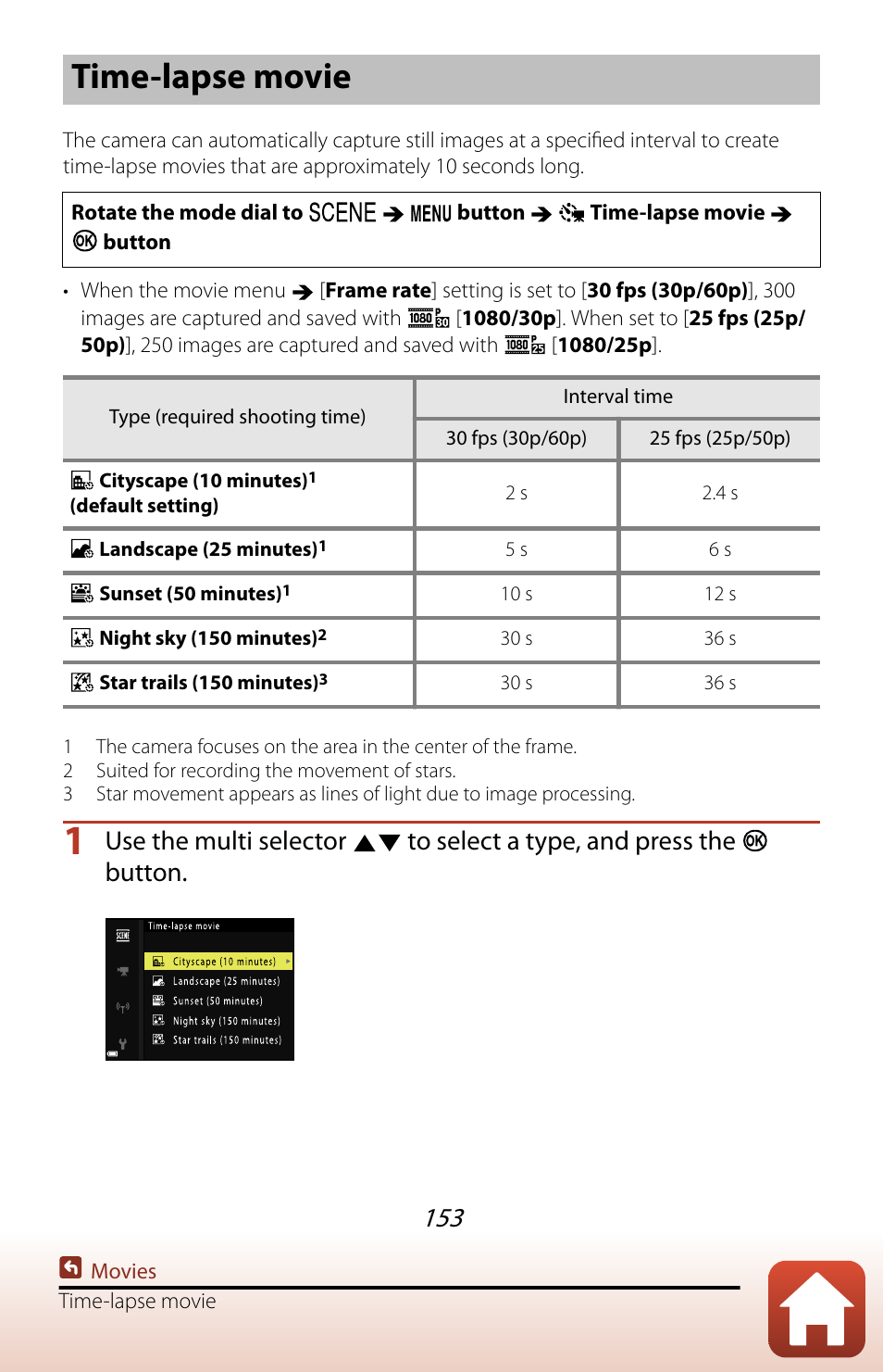 Time-lapse movie | Nikon COOLPIX P950 Digital Camera User Manual | Page 153 / 306