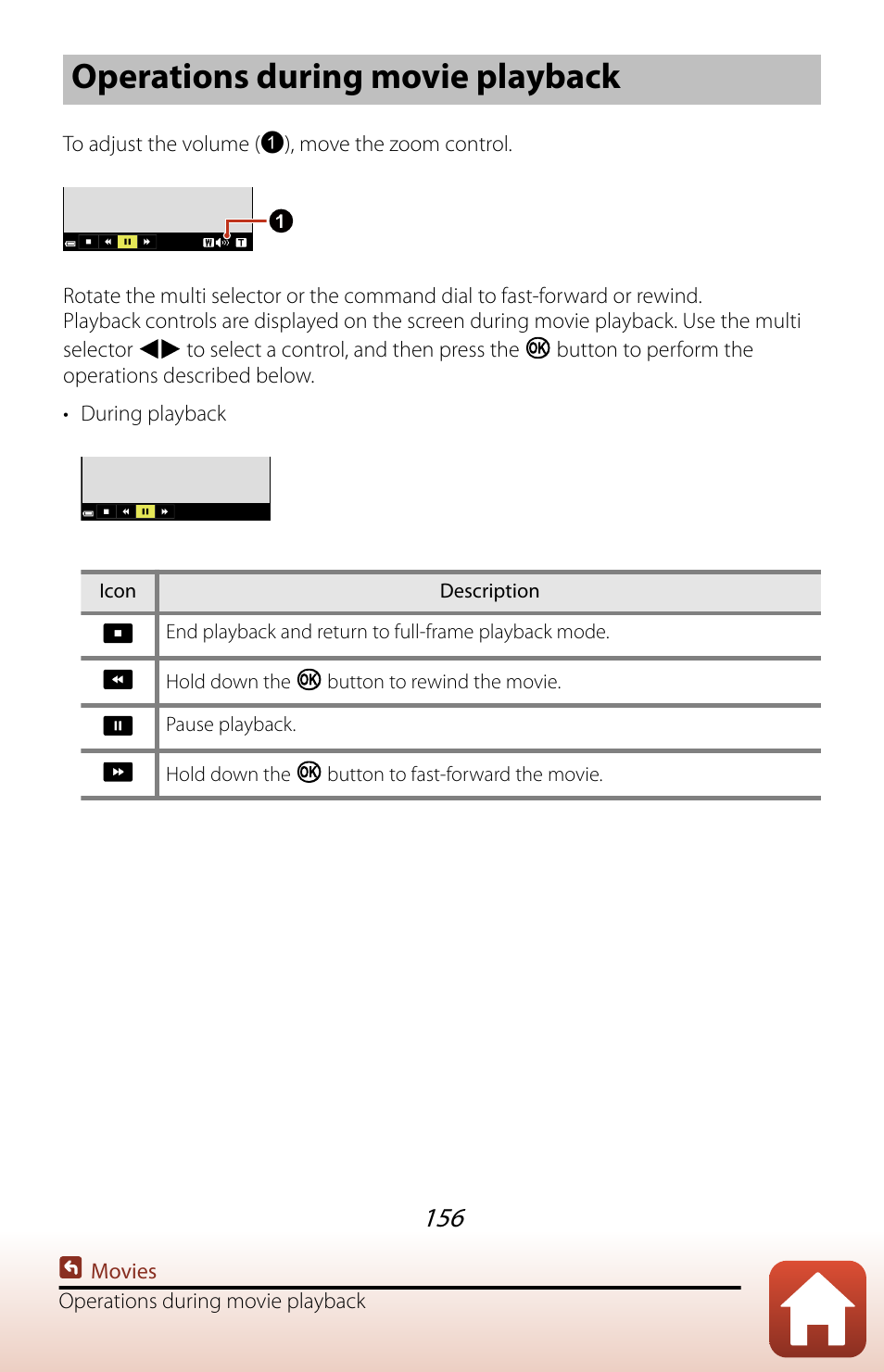 Operations during movie playback | Nikon COOLPIX P950 Digital Camera User Manual | Page 156 / 306