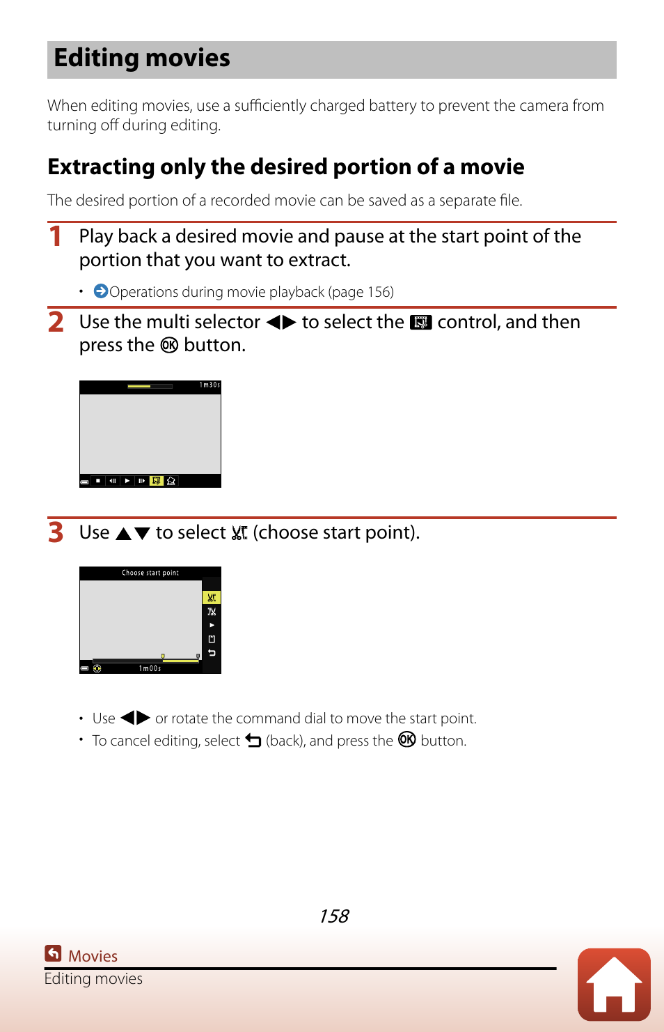 Editing movies, Extracting only the desired portion of a movie | Nikon COOLPIX P950 Digital Camera User Manual | Page 158 / 306