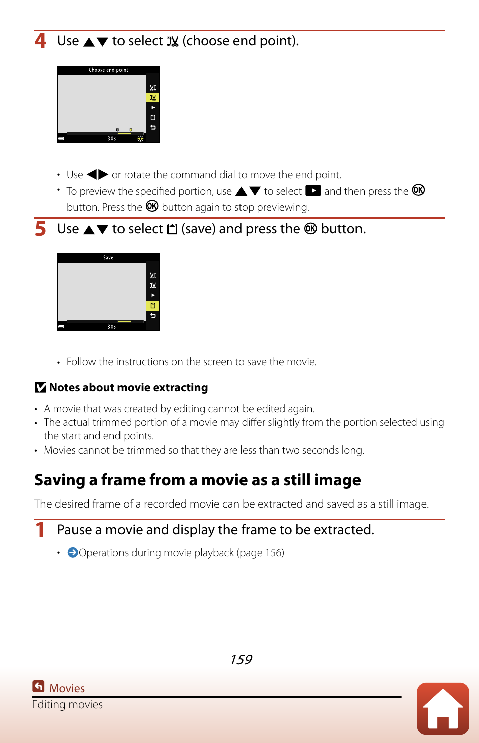 Saving a frame from a movie as a still image | Nikon COOLPIX P950 Digital Camera User Manual | Page 159 / 306