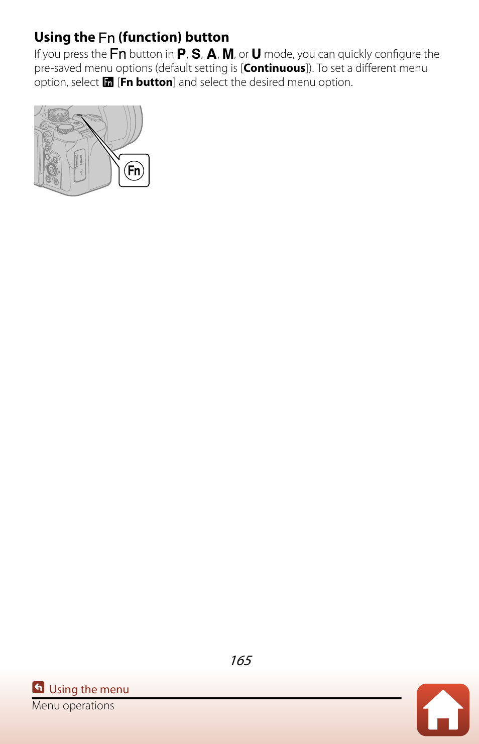 Using the (function) button | Nikon COOLPIX P950 Digital Camera User Manual | Page 165 / 306