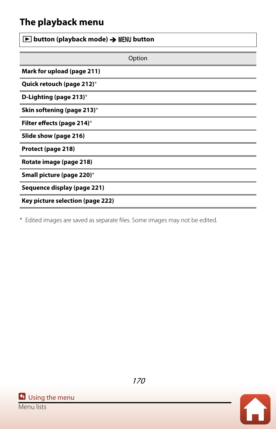 The playback menu | Nikon COOLPIX P950 Digital Camera User Manual | Page 170 / 306