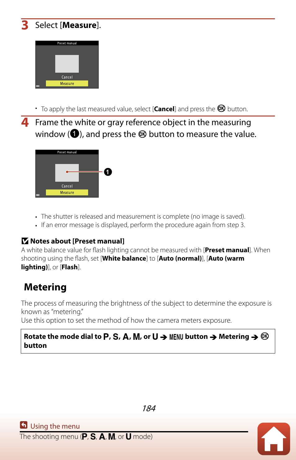 Metering, Select [ measure | Nikon COOLPIX P950 Digital Camera User Manual | Page 184 / 306