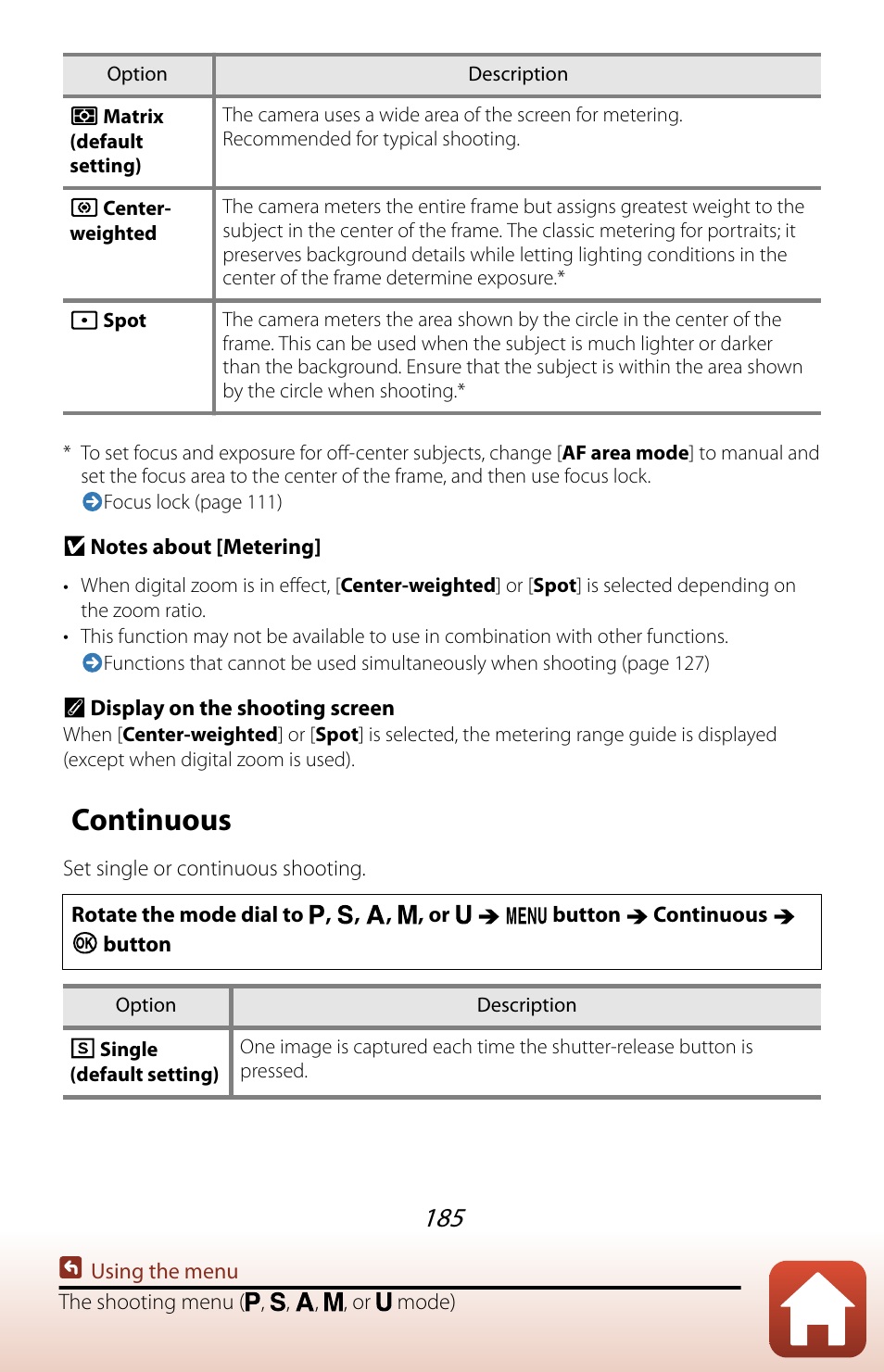 Continuous | Nikon COOLPIX P950 Digital Camera User Manual | Page 185 / 306