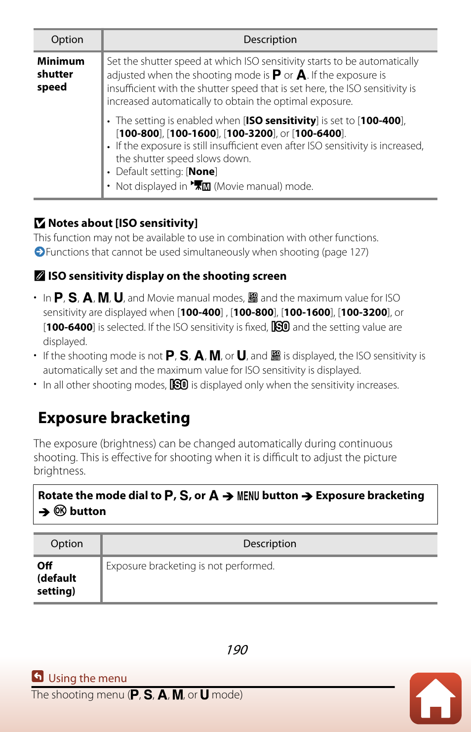 Exposure bracketing | Nikon COOLPIX P950 Digital Camera User Manual | Page 190 / 306
