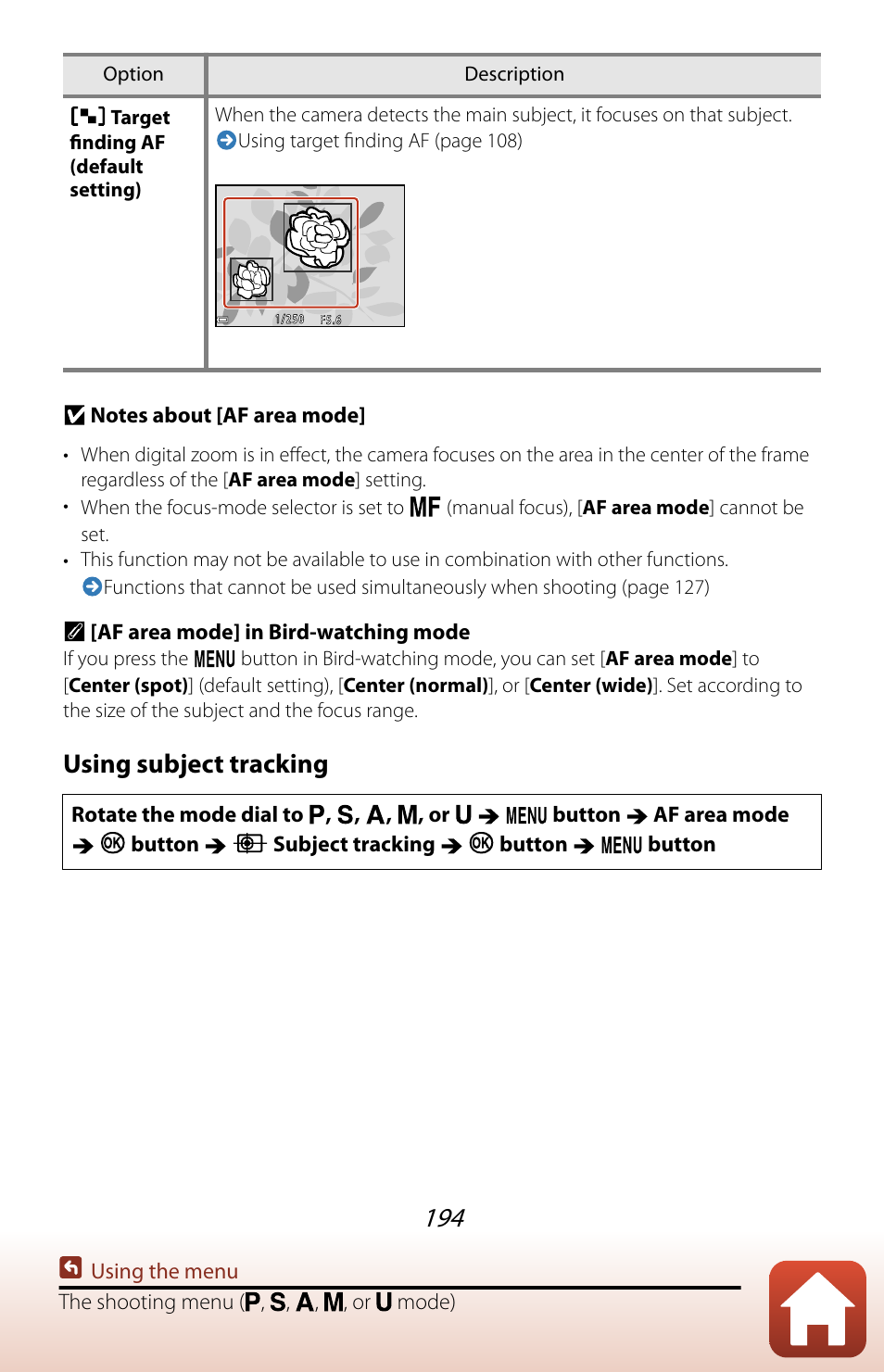 Using subject tracking | Nikon COOLPIX P950 Digital Camera User Manual | Page 194 / 306