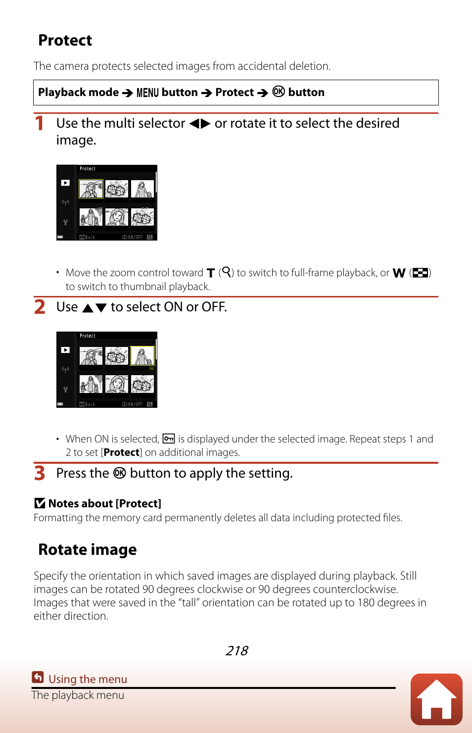 Protect, Rotate image | Nikon COOLPIX P950 Digital Camera User Manual | Page 218 / 306