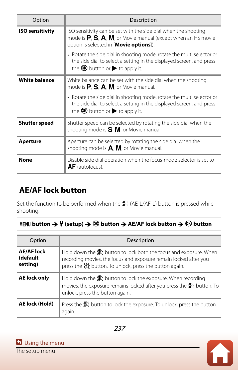 Ae/af lock button | Nikon COOLPIX P950 Digital Camera User Manual | Page 237 / 306