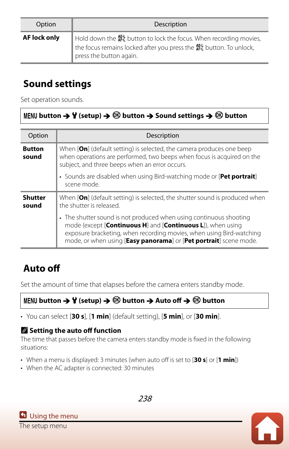 Sound settings, Auto off, Ed if the | Func | Nikon COOLPIX P950 Digital Camera User Manual | Page 238 / 306