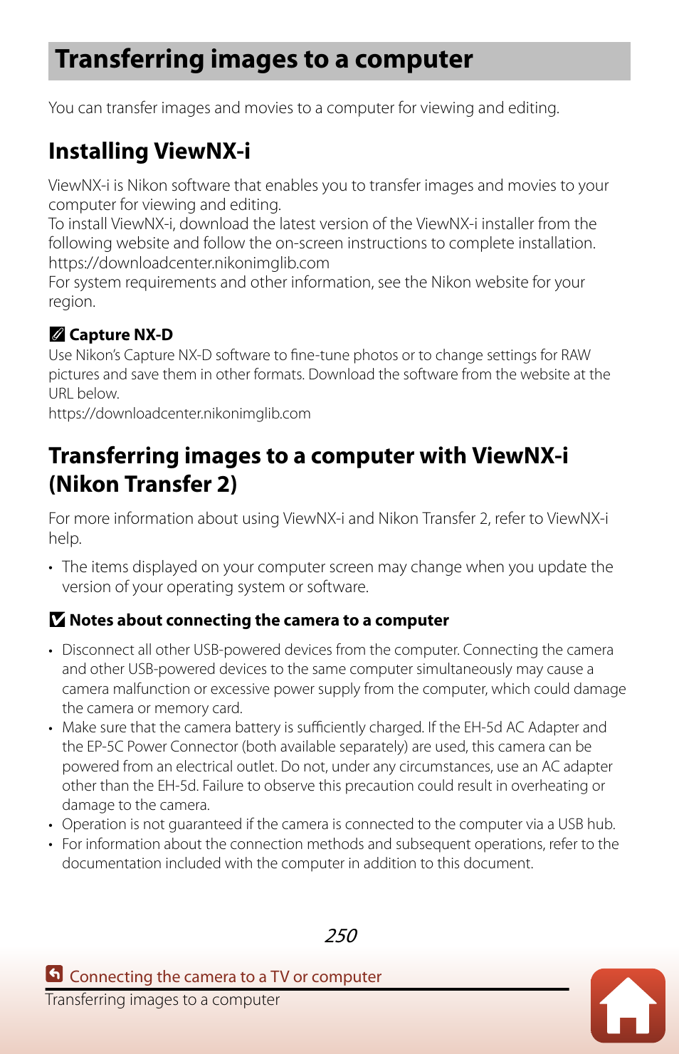 Transferring images to a computer, Installing viewnx-i | Nikon COOLPIX P950 Digital Camera User Manual | Page 250 / 306