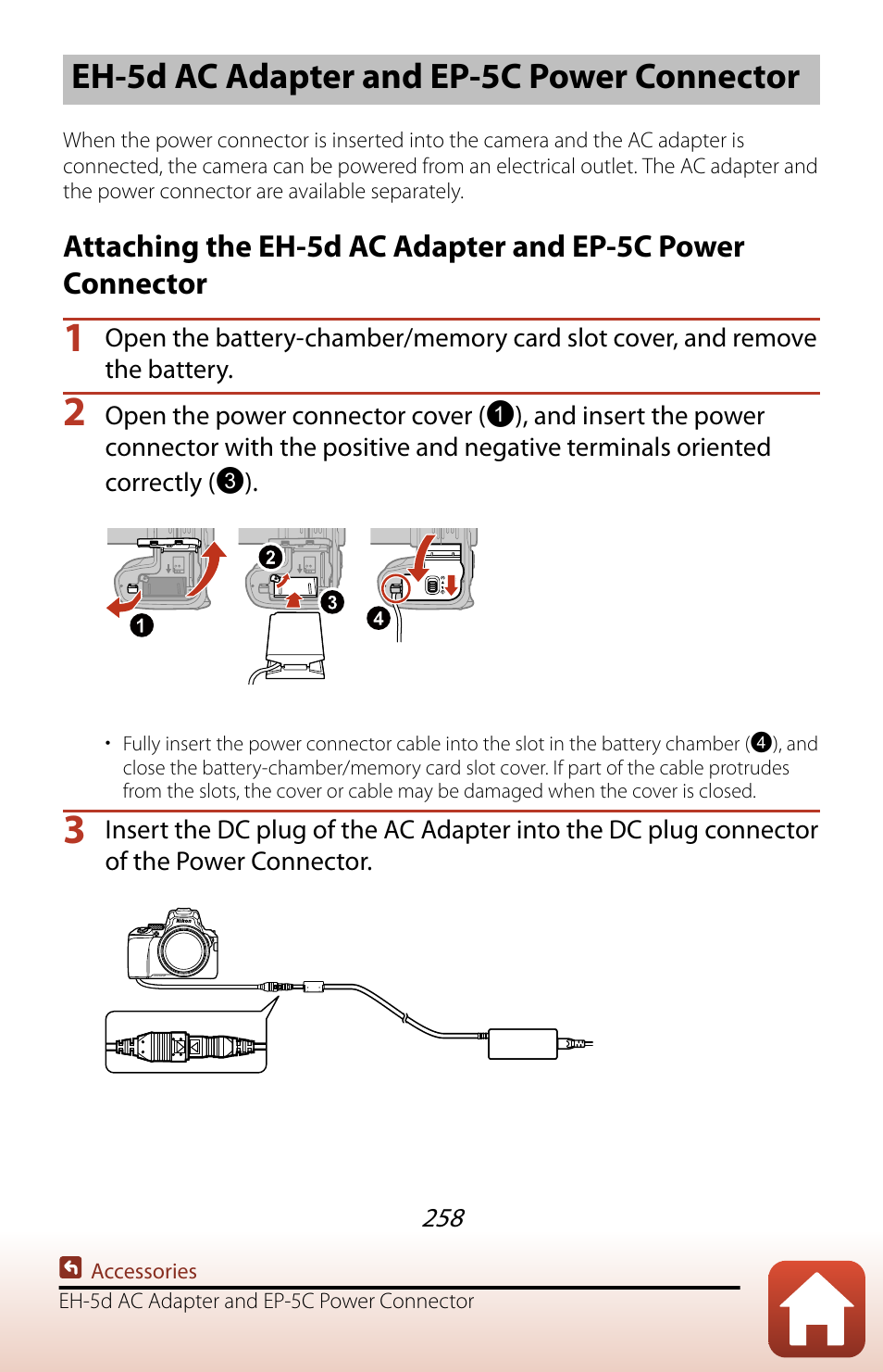 Eh-5d ac adapter and ep-5c power connector | Nikon COOLPIX P950 Digital Camera User Manual | Page 258 / 306