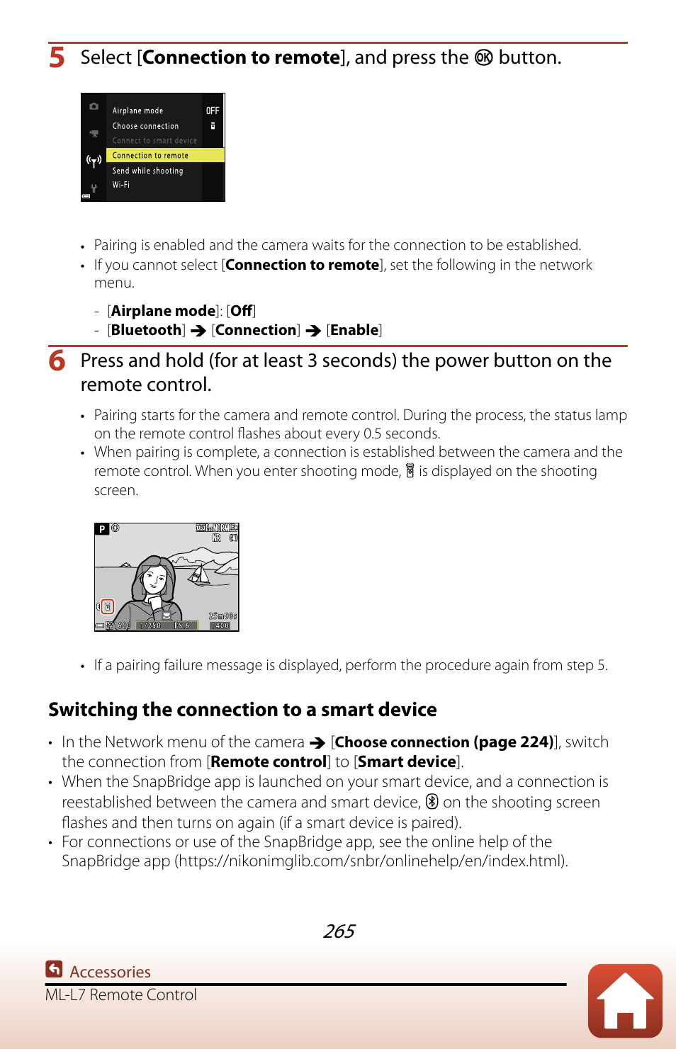 Switching the connection to a smart device | Nikon COOLPIX P950 Digital Camera User Manual | Page 265 / 306