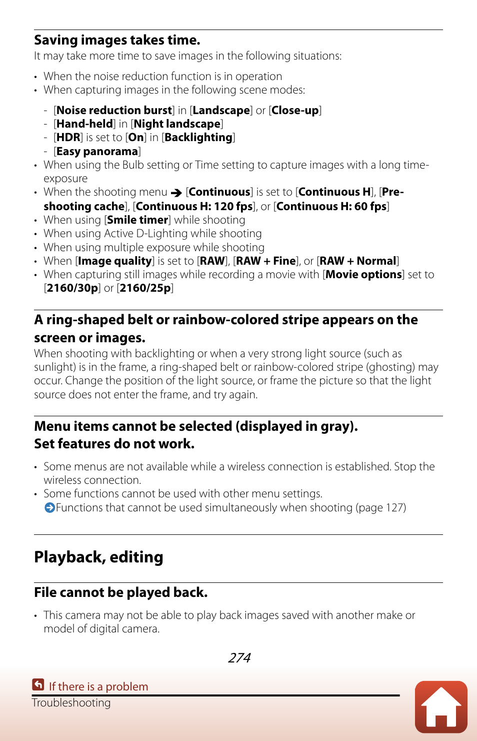 Playback, editing, Saving images takes time, File cannot be played back | Nikon COOLPIX P950 Digital Camera User Manual | Page 274 / 306