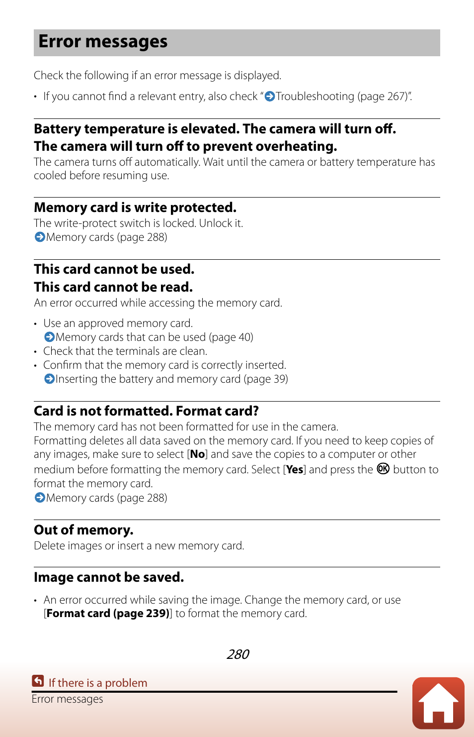 Error messages | Nikon COOLPIX P950 Digital Camera User Manual | Page 280 / 306