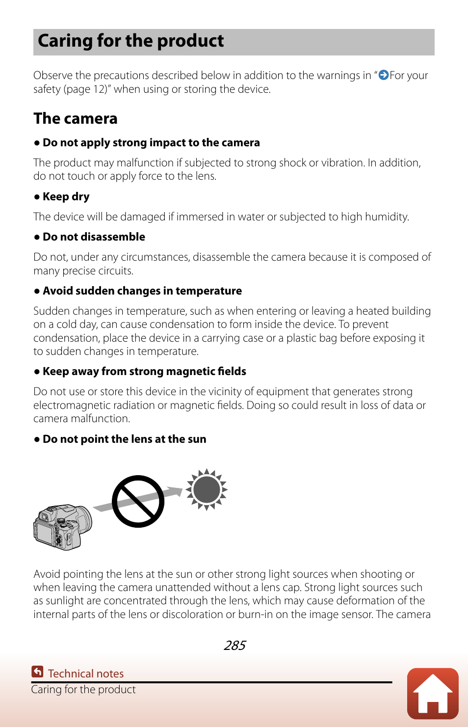 Caring for the product, The camera | Nikon COOLPIX P950 Digital Camera User Manual | Page 285 / 306