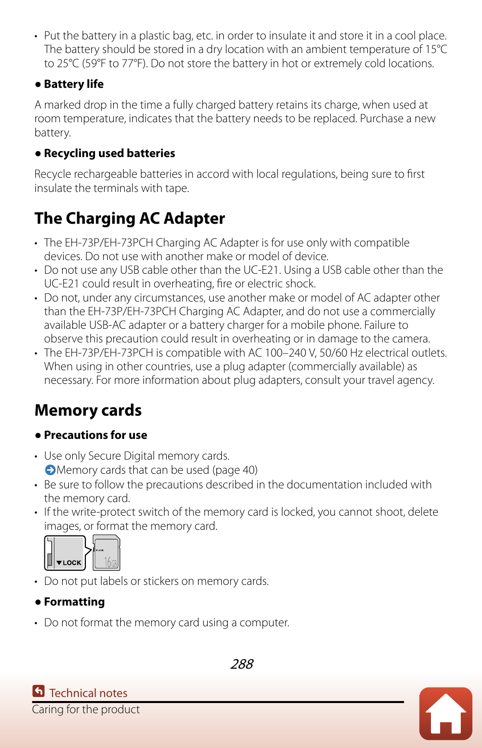The charging ac adapter | Nikon COOLPIX P950 Digital Camera User Manual | Page 288 / 306