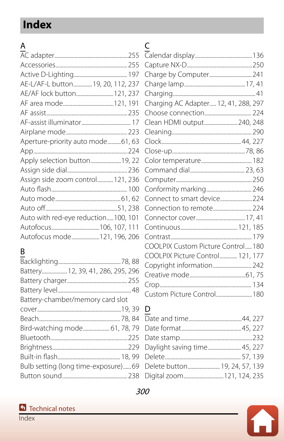 Index | Nikon COOLPIX P950 Digital Camera User Manual | Page 300 / 306