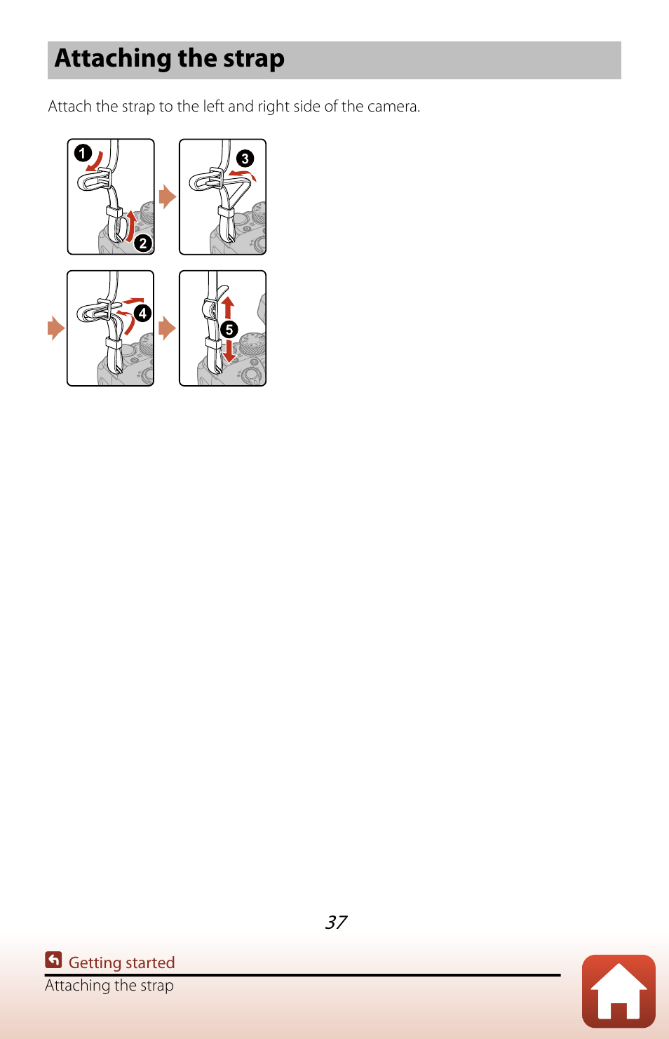 Attaching the strap | Nikon COOLPIX P950 Digital Camera User Manual | Page 37 / 306