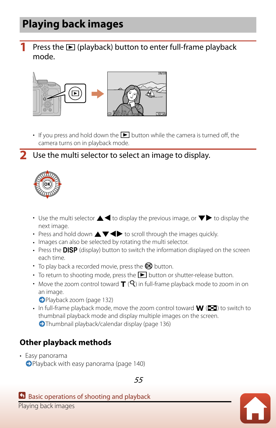 Playing back images, Other playback methods | Nikon COOLPIX P950 Digital Camera User Manual | Page 55 / 306