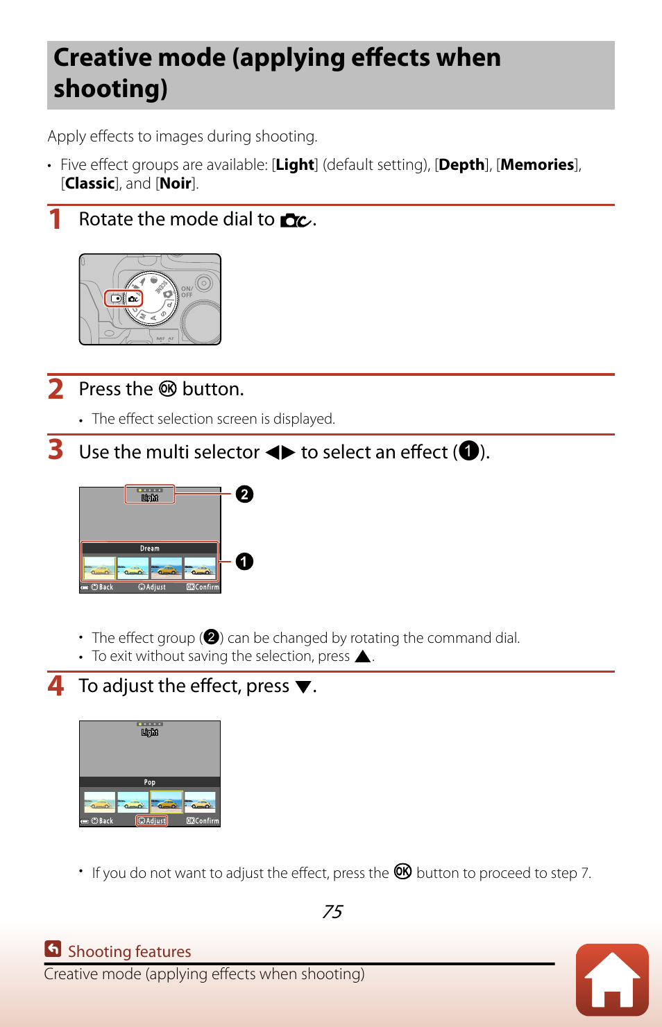 Creative mode (applying effects when shooting) | Nikon COOLPIX P950 Digital Camera User Manual | Page 75 / 306
