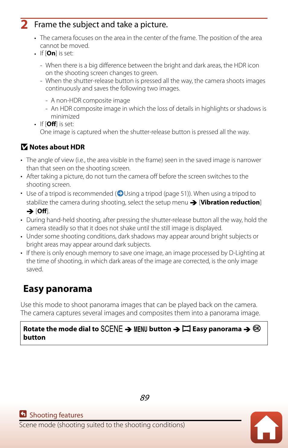 Easy panorama, Frame the subject and take a picture | Nikon COOLPIX P950 Digital Camera User Manual | Page 89 / 306