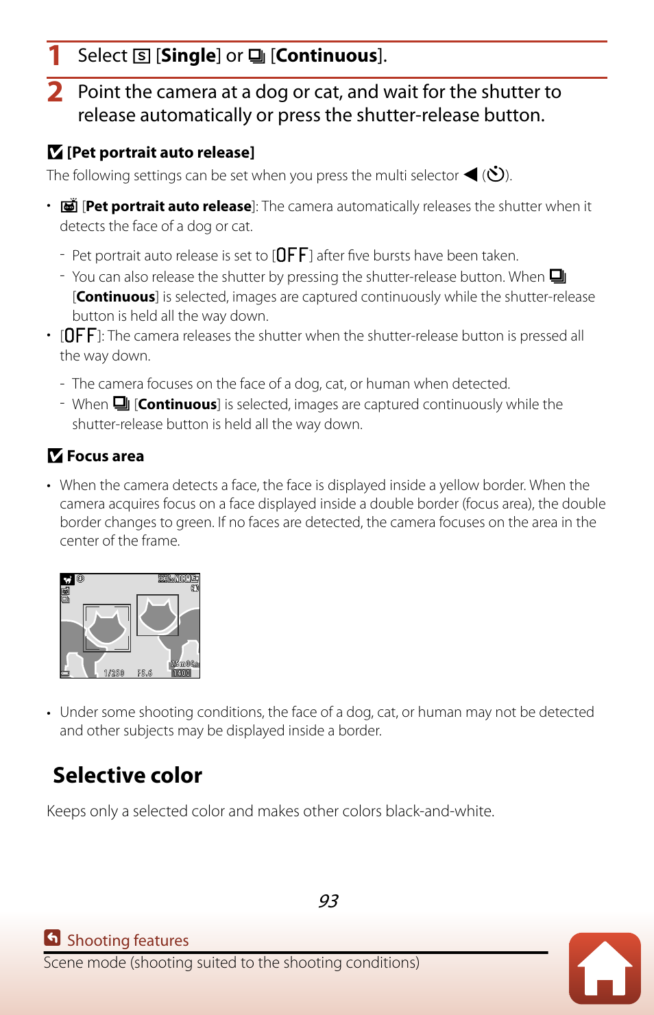 Selective color, Select [ single ] or [ c ontinuous | Nikon COOLPIX P950 Digital Camera User Manual | Page 93 / 306