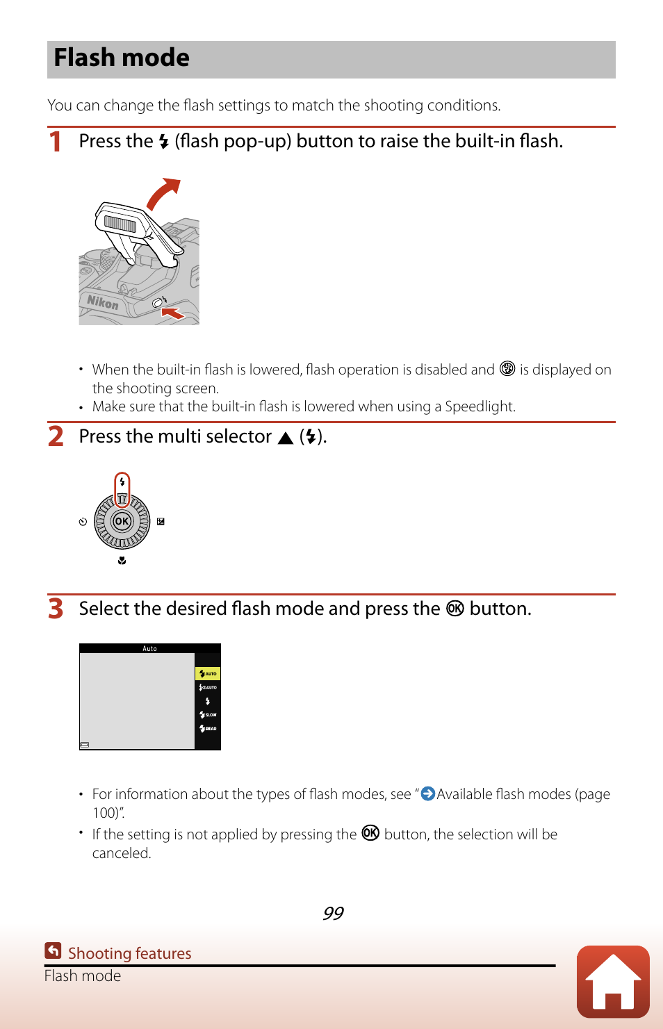 Flash mode | Nikon COOLPIX P950 Digital Camera User Manual | Page 99 / 306
