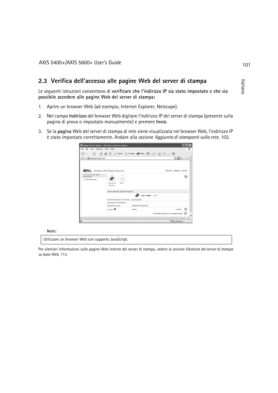 Verifica dell’accesso alle, Pagine web del server di stampa, 101) | Dell 5400+ User Manual | Page 101 / 119