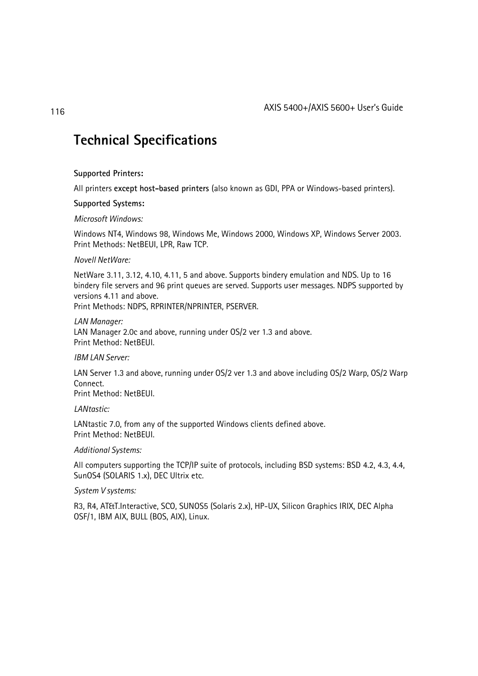 Technical specifications | Dell 5400+ User Manual | Page 116 / 119