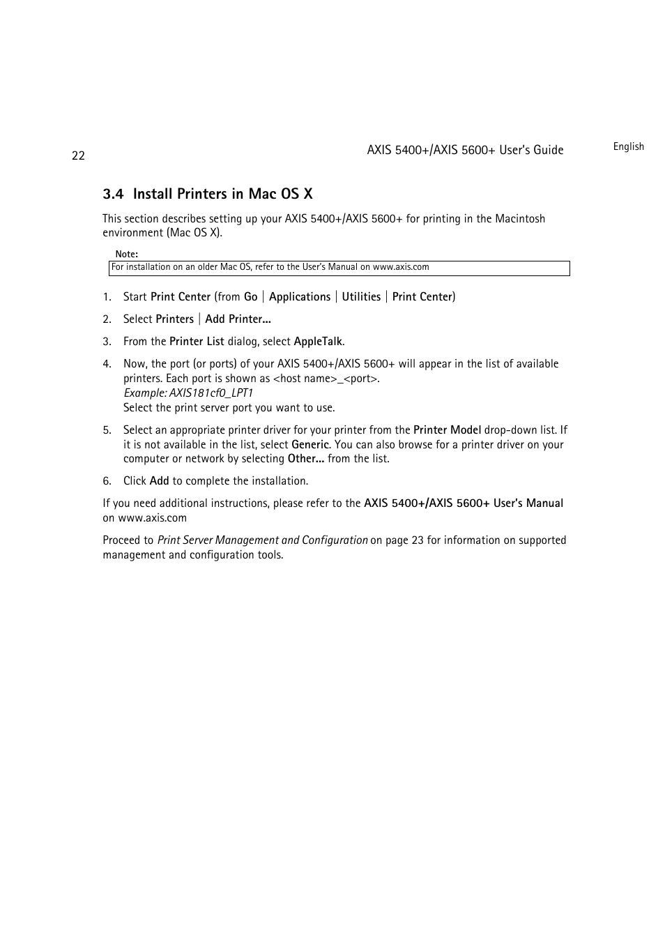 4 install printers in mac os x | Dell 5400+ User Manual | Page 22 / 119