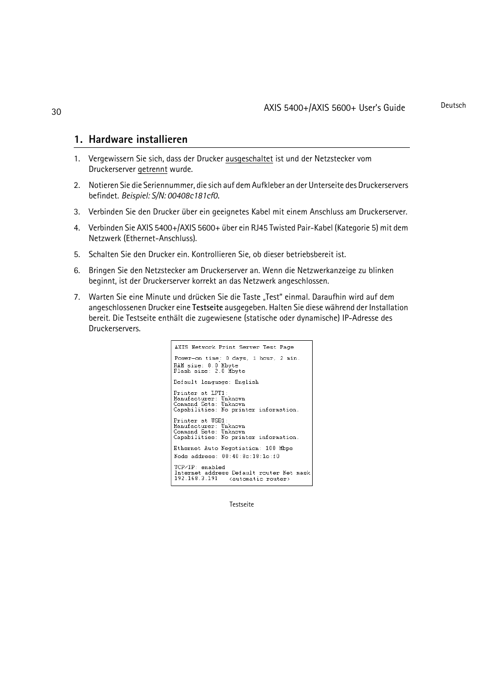 Hardware installieren, Hardware installieren, 30 | Dell 5400+ User Manual | Page 30 / 119