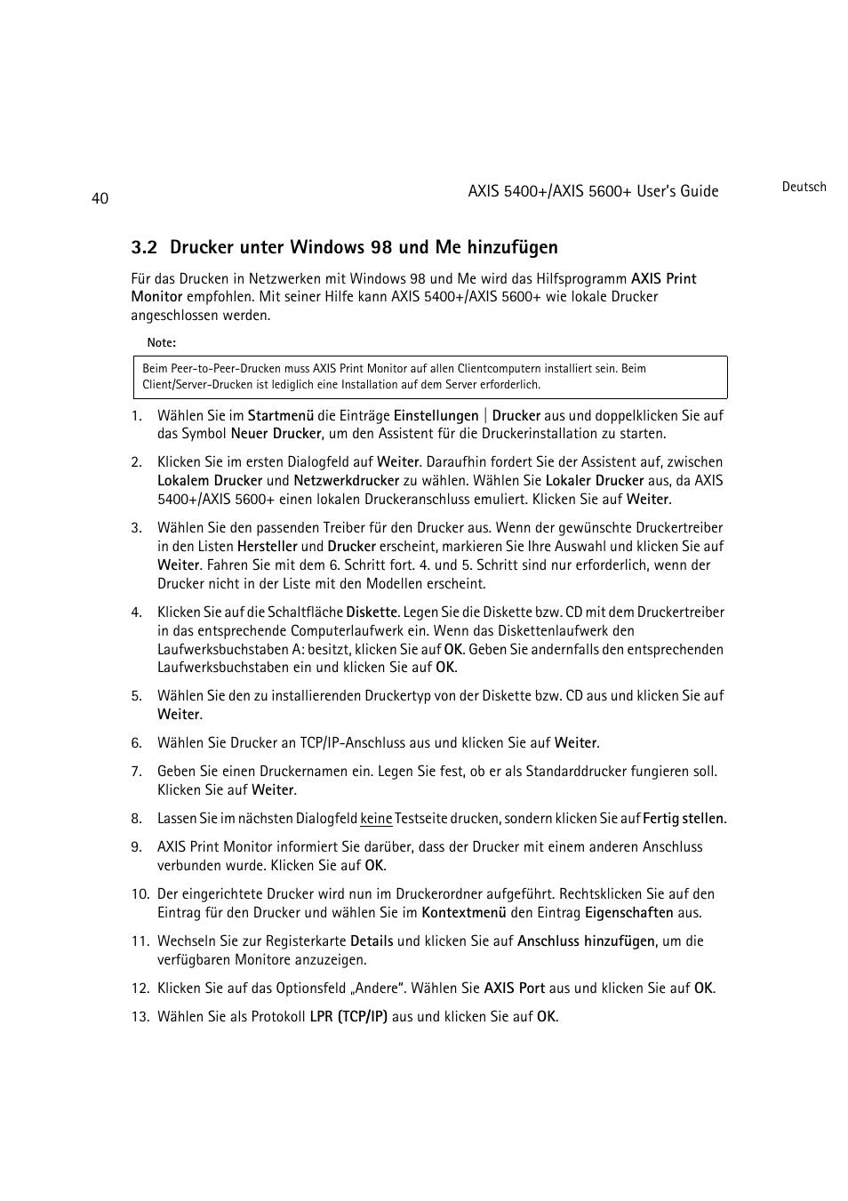 2 drucker unter windows 98 und me hinzufügen | Dell 5400+ User Manual | Page 40 / 119