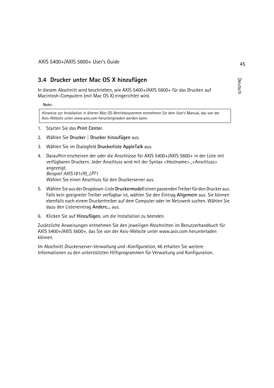 4 drucker unter mac os x hinzufügen | Dell 5400+ User Manual | Page 45 / 119