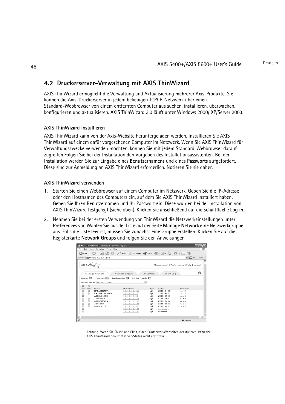 E druckerserver-verwaltung mit axis thinwizard, 48, 2 druckerserver-verwaltung mit axis thinwizard | Dell 5400+ User Manual | Page 48 / 119