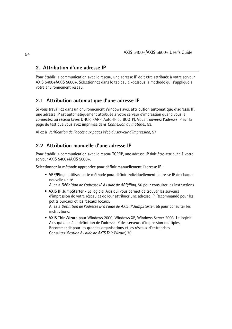Attribution d'une addresse ip, Attribution d’une adresse ip, 54, Attribution d’une adresse ip | 1 attribution automatique d’une adresse ip, 2 attribution manuelle d’une adresse ip | Dell 5400+ User Manual | Page 54 / 119