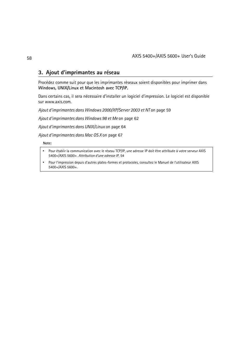 Ajout d'imprimantes au reseau, Ajout d’imprimantes au réseau, 58, Ajout d’imprimantes au réseau | Dell 5400+ User Manual | Page 58 / 119