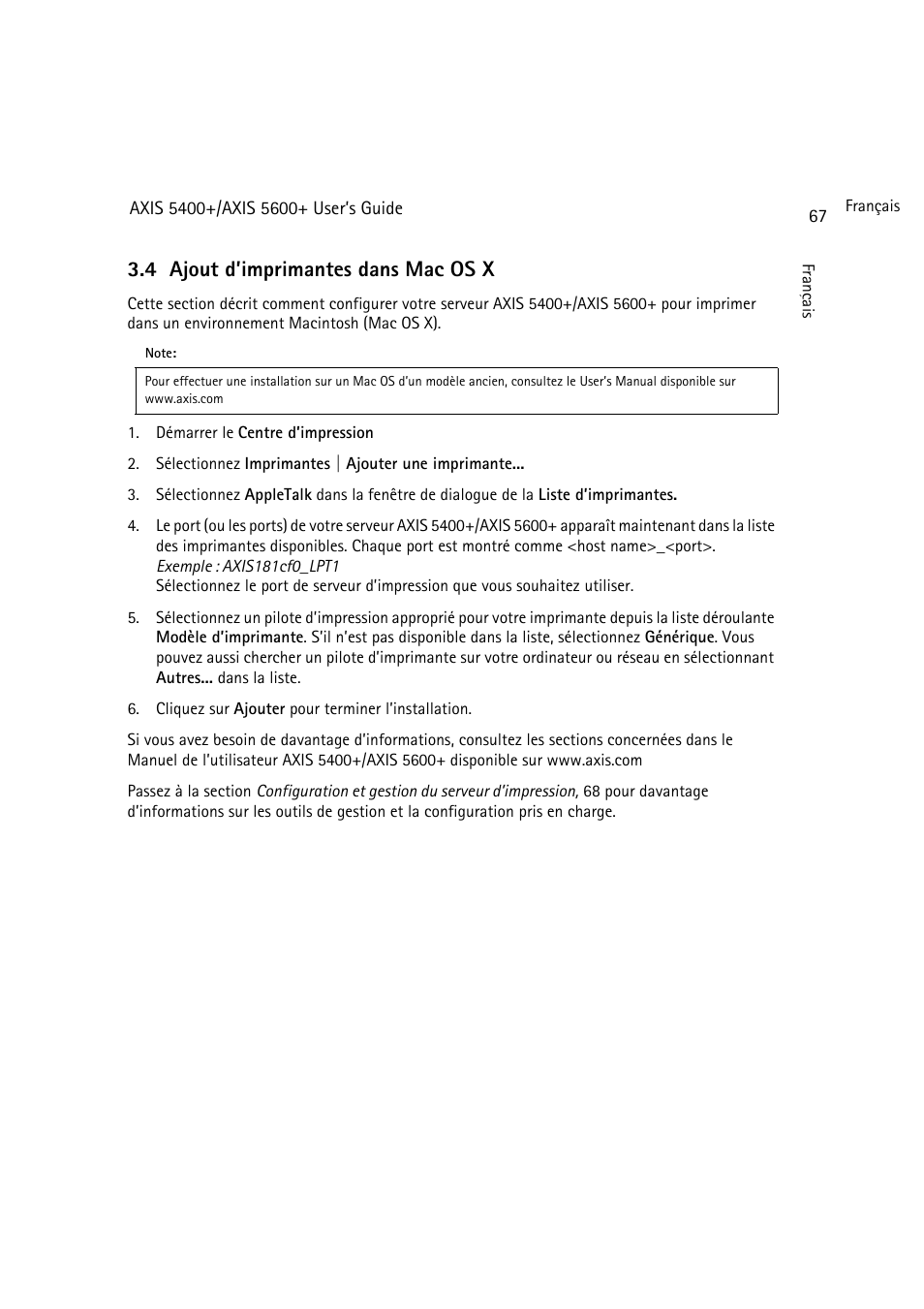 4 ajout d’imprimantes dans mac os x | Dell 5400+ User Manual | Page 67 / 119