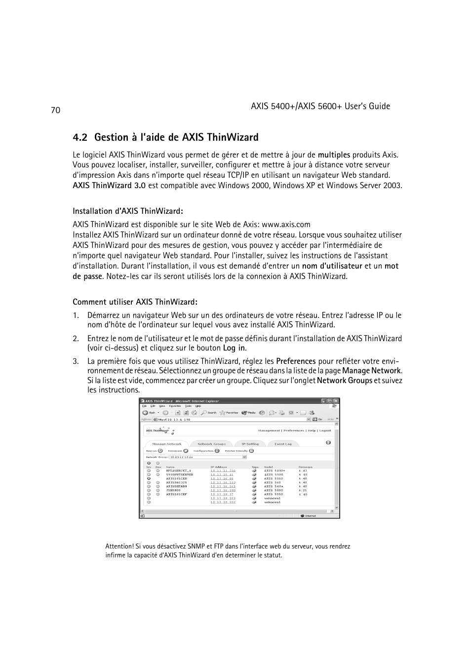 Gestion à l’aide de axis thinwizard, 70, 2 gestion à l’aide de axis thinwizard | Dell 5400+ User Manual | Page 70 / 119