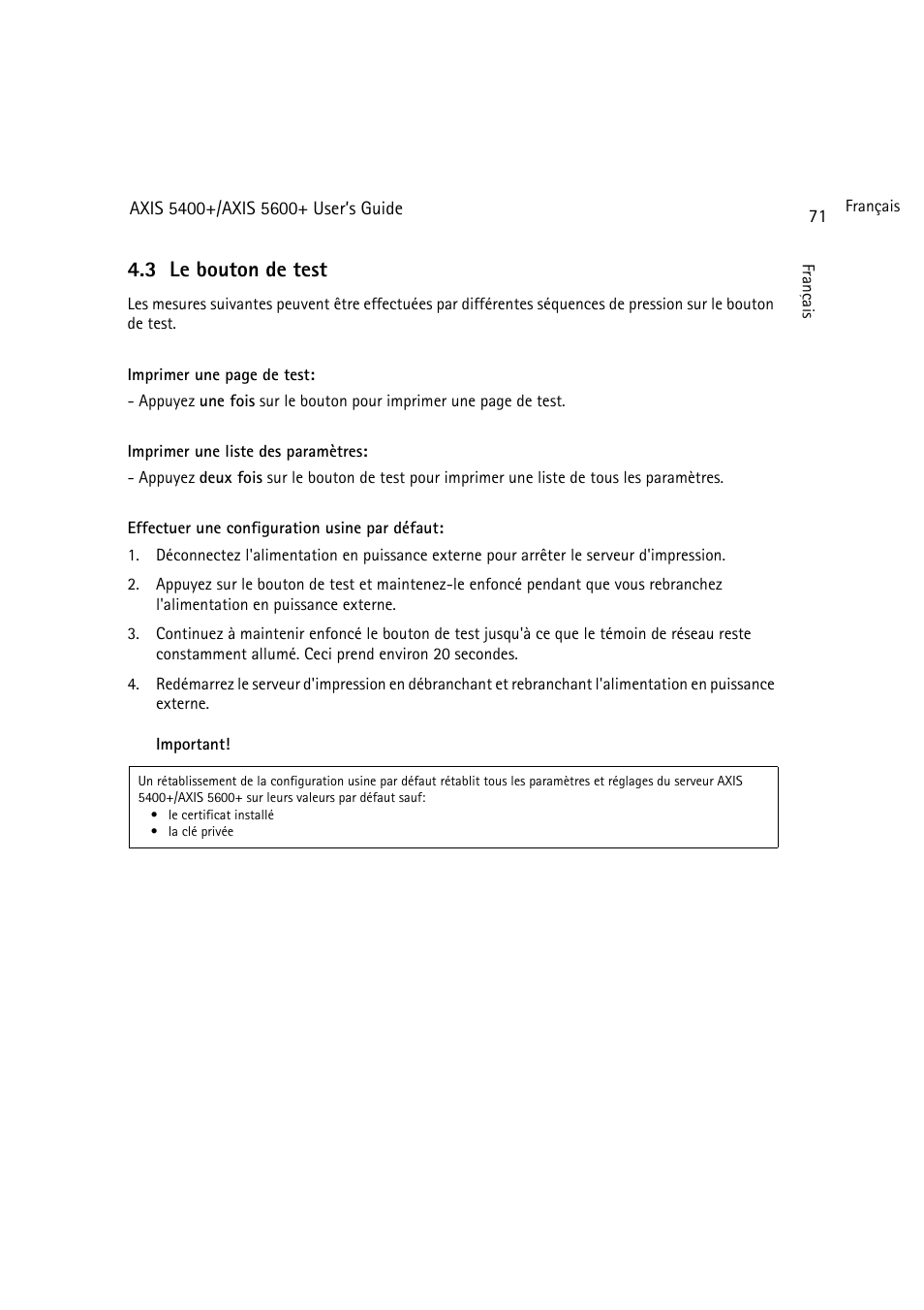 3 le bouton de test | Dell 5400+ User Manual | Page 71 / 119