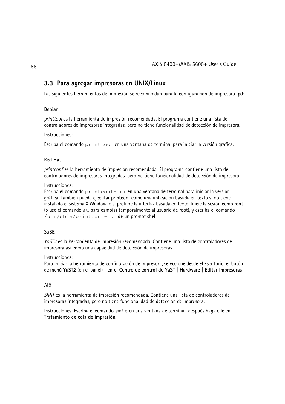 3 para agregar impresoras en unix/linux | Dell 5400+ User Manual | Page 86 / 119