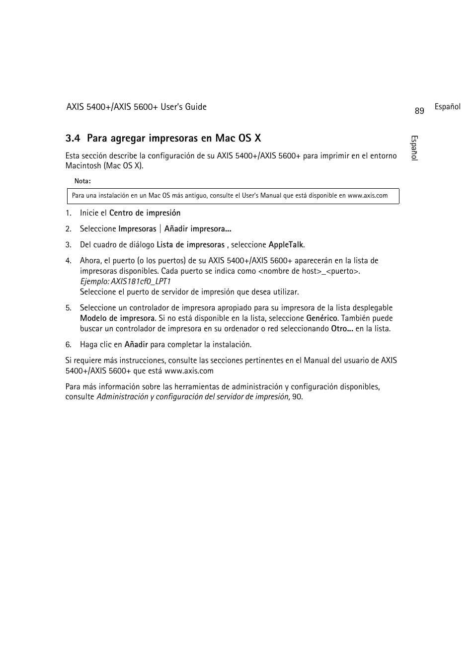 4 para agregar impresoras en mac os x | Dell 5400+ User Manual | Page 89 / 119