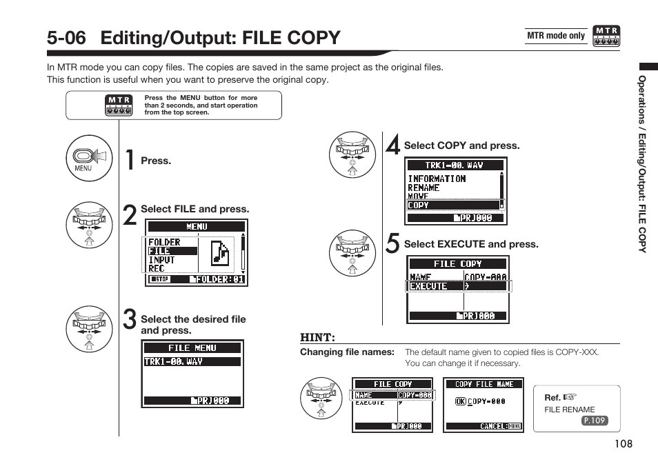 06 editing/output: file copy | Zoom H4n Pro 4-Input / 4-Track Portable Handy Recorder Kit with Protective Case (Black) User Manual | Page 104 / 151