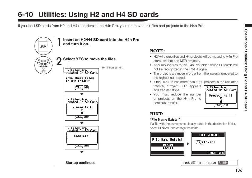 10 utilities: using h2 and h4 sd cards | Zoom H4n Pro 4-Input / 4-Track Portable Handy Recorder Kit with Protective Case (Black) User Manual | Page 132 / 151